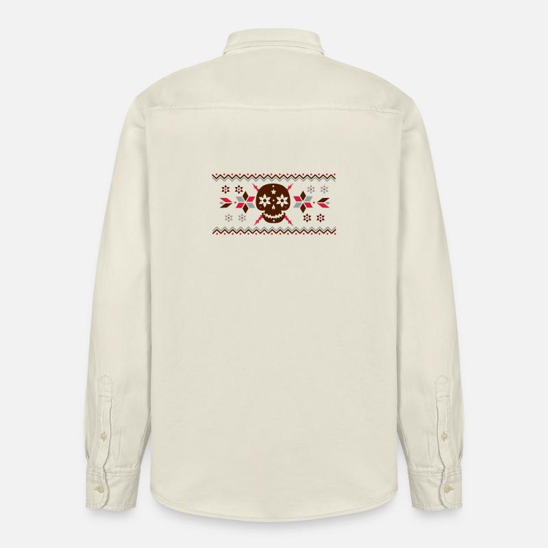 Skull Muster im Norweger Stil - Relaxed Fit Unisex Organic Hemd von Stanley/Stella - Natur