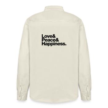 love peace happiness - Chemise unisexe coupe décontractée bio Stanley/Stella - écru doux - Dos - AI Model Male 178 light (178cm)
