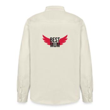 Best Mum - Relaxed Fit Unisex Organic Shirt by Stanley/Stella - soft Ecru - Back - AI Model Male 178 light (178cm)