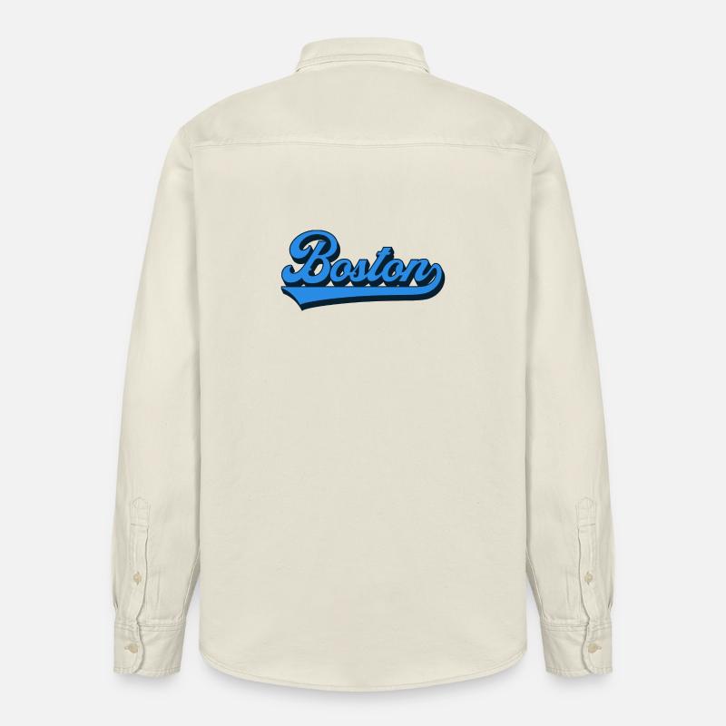 Boston Blue Script Rétro - Chemise unisexe coupe décontractée bio Stanley/Stella - écru doux