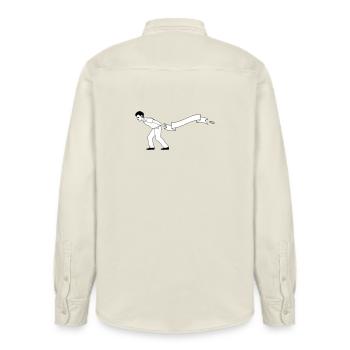 man pulls Banner | Bannerträger - Relaxed Fit Unisex Organic Hemd von Stanley/Stella - Natur - Hinten - AI Model Male 178 light (178cm)