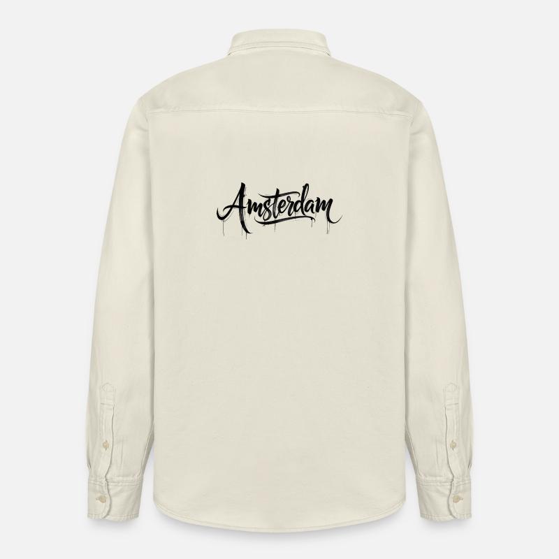Lettrage style graffiti Amsterdam - Chemise unisexe coupe décontractée bio Stanley/Stella - écru doux