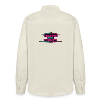 Techno Therapy Neon Pulse - Relaxed Fit Unisex Organic Hemd von Stanley/Stella - Natur - Hinten - AI Model Male 178 light (178cm)