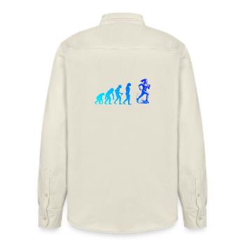 Direct Running Statement - Relaxed Fit Unisex Organic Shirt by Stanley/Stella - soft Ecru - Back - AI Model Male 178 light (178cm)