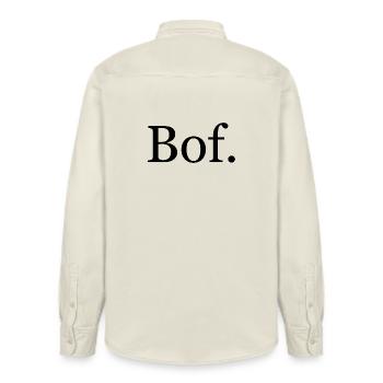 "Bof." T-Shirt – minimalistischer französischer Humor - Relaxed Fit Unisex Organic Hemd von Stanley/Stella - Natur - Hinten - AI Model Male 178 light (178cm)