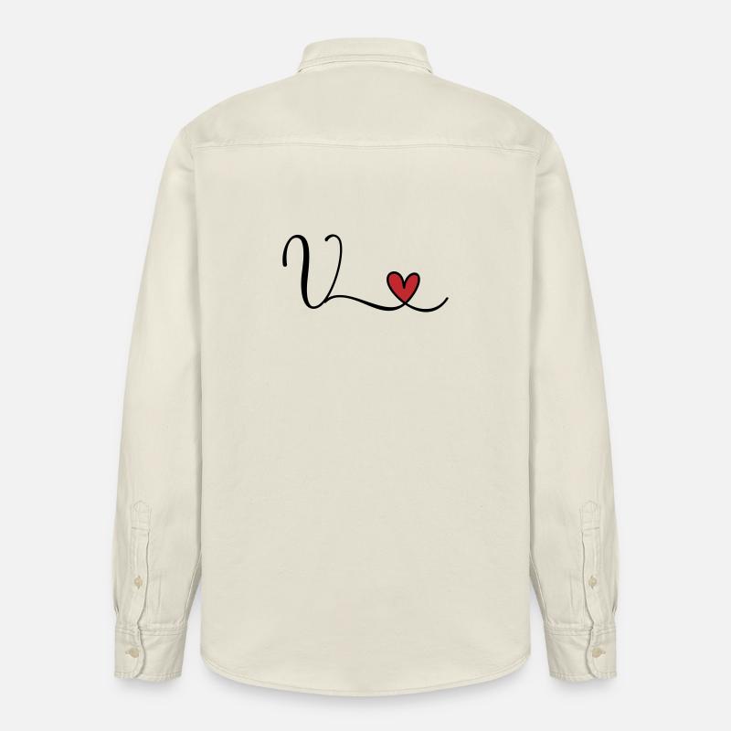 Buchstabe V Monogramm Initiale Herz - Relaxed Fit Unisex Organic Hemd von Stanley/Stella - Natur