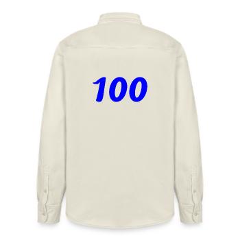 100. 100 ANS. 100e ANNIVERSAIRE. ANNIVERSAIRE 100  - Chemise unisexe coupe décontractée bio Stanley/Stella - écru doux - Dos - AI Model Male 178 light (178cm)