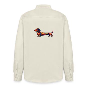 Geometric Dachshund - Relaxed Fit Unisex Organic Shirt by Stanley/Stella - soft Ecru - Back - AI Model Male 178 light (178cm)