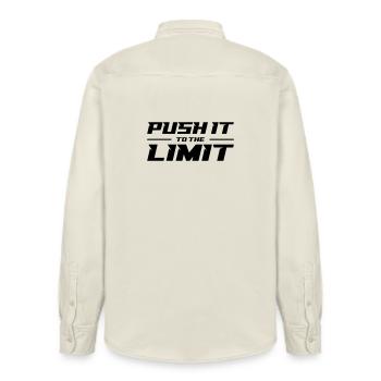 Push It To The Limit - Relaxed Fit Unisex Organic Shirt by Stanley/Stella - soft Ecru - Back - AI Model Male 178 light (178cm)