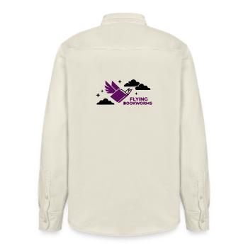 Flying Book Bird Reading - Relaxed Fit Unisex Organic Shirt by Stanley/Stella - soft Ecru - Back - AI Model Male 178 light (178cm)