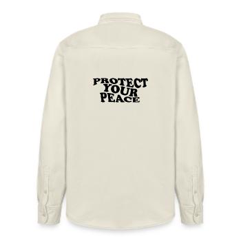 Protect Your Peace – Self Care Statement Design - Relaxed Fit Unisex Organic Hemd von Stanley/Stella - Natur - Hinten - AI Model Male 178 light (178cm)
