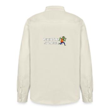 Running from my problems – Lustiger Zombie Spruch - Relaxed Fit Unisex Organic Hemd von Stanley/Stella - Natur - Hinten - AI Model Male 178 light (178cm)