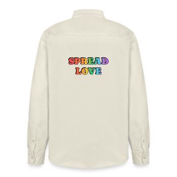 Spread Love Rainbow Bold Typography - Relaxed Fit Unisex Organic Shirt by Stanley/Stella - soft Ecru - Back - AI Model Male 178 light (178cm)