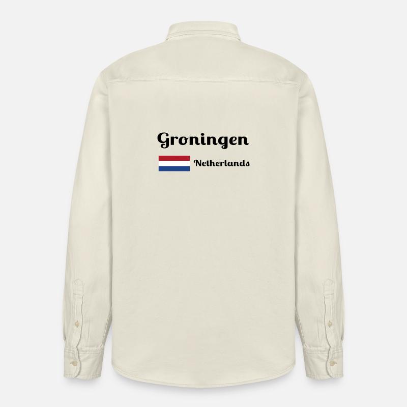 Groningue, Pays-Bas - Imprimés élégants - Chemise unisexe coupe décontractée bio Stanley/Stella - écru doux
