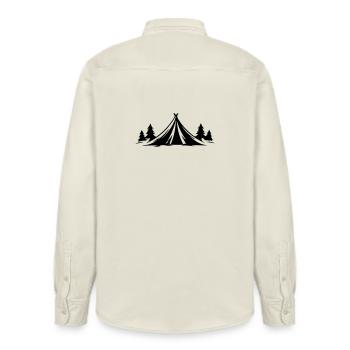 Camping Tent Nature Icon - Relaxed Fit Unisex Organic Shirt by Stanley/Stella - soft Ecru - Back - AI Model Male 178 light (178cm)
