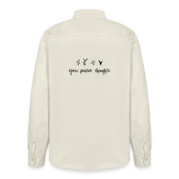 grow positiv thoughts - Nature - Relaxed Fit Unisex Organic Shirt by Stanley/Stella - soft Ecru - Back - AI Model Male 178 light (178cm)