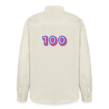 100. 100 ANS. 100e ANNIVERSAIRE. ANNIVERSAIRE 100 - Chemise unisexe coupe décontractée bio Stanley/Stella - écru doux - Dos - AI Model Male 178 light (178cm)