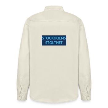 Stockholm Pride - Relaxed Fit Unisex Organic Shirt by Stanley/Stella - soft Ecru - Back - AI Model Male 178 light (178cm)
