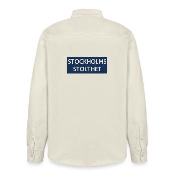Stockholm Pride - Relaxed Fit Unisex Organic Shirt by Stanley/Stella - soft Ecru - Back - AI Model Male 178 light (178cm)