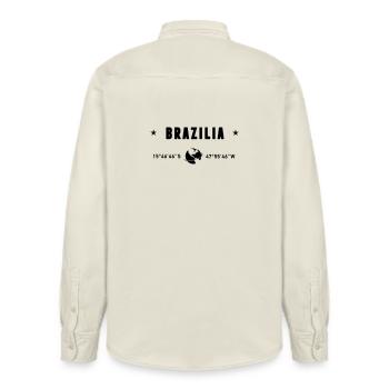 Brasilia Brazil Coordinates Planet Earth - Relaxed Fit Unisex Organic Shirt by Stanley/Stella - soft Ecru - Back - AI Model Male 178 light (178cm)