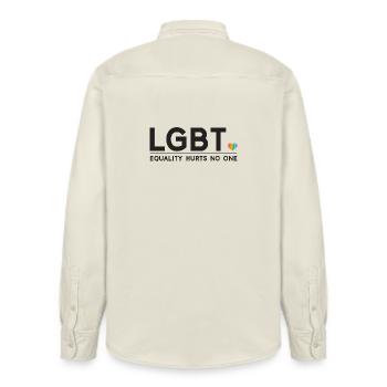 Pride Month - Equality Hurts No One - Relaxed Fit Unisex Organic Shirt by Stanley/Stella - soft Ecru - Back - AI Model Male 178 light (178cm)
