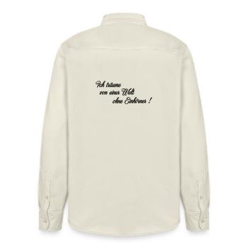 World without listeners - Relaxed Fit Unisex Organic Shirt by Stanley/Stella - soft Ecru - Back - AI Model Male 178 light (178cm)