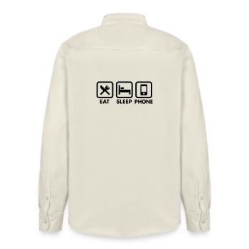 eating sleeping phone - Relaxed Fit Unisex Organic Shirt by Stanley/Stella - soft Ecru - Back - AI Model Male 178 light (178cm)