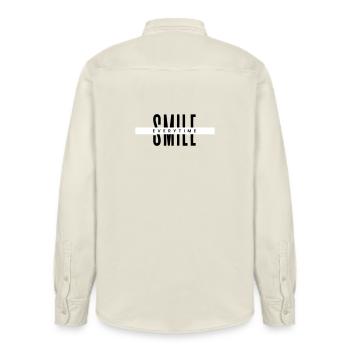 Smile Everytime – Minimal Positive Typography - Relaxed Fit Unisex Organic Shirt by Stanley/Stella - soft Ecru - Back - AI Model Male 178 light (178cm)