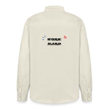Work Hard Minimal - Relaxed Fit Unisex Organic Shirt by Stanley/Stella - soft Ecru - Back - AI Model Male 178 light (178cm)