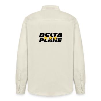 Logo Delta Plane Étoiles d'Excellence - Chemise unisexe coupe décontractée bio Stanley/Stella - écru doux - Dos - AI Model Male 178 light (178cm)