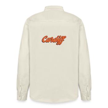 Cardiff Wales - Relaxed Fit Unisex Organic Shirt by Stanley/Stella - soft Ecru - Back - AI Model Male 178 light (178cm)