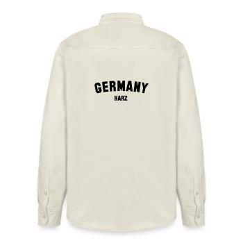 HARZ - Relaxed Fit Unisex Organic Shirt by Stanley/Stella - soft Ecru - Back - AI Model Male 178 light (178cm)