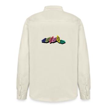 Audio cassette - Relaxed Fit Unisex Organic Shirt by Stanley/Stella - soft Ecru - Back - AI Model Male 178 light (178cm)
