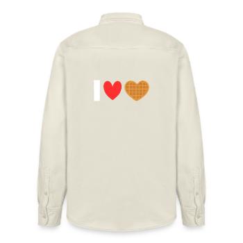I Love Waffles Heart Waffle Breakfast - Relaxed Fit Unisex Organic Shirt by Stanley/Stella - soft Ecru - Back - AI Model Male 178 light (178cm)