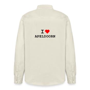 J’adore Apeldoorn - Ich liebe Apeldoorn - Chemise unisexe coupe décontractée bio Stanley/Stella - écru doux - Dos - AI Model Male 178 light (178cm)