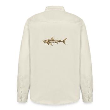 Angler Hai Skelett Fossil Ozean Motiv  - Relaxed Fit Unisex Organic Hemd von Stanley/Stella - Natur - Hinten - AI Model Male 178 light (178cm)