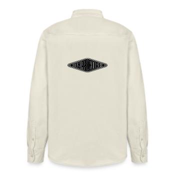 Darkcore Shield Logo - Relaxed Fit Unisex Organic Shirt by Stanley/Stella - soft Ecru - Back - AI Model Male 178 light (178cm)