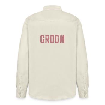 Bräutigam Cool Matching Paar Hochzeitsfeier Hochzeit - Relaxed Fit Unisex Organic Hemd von Stanley/Stella - Natur - Hinten - AI Model Male 178 light (178cm)