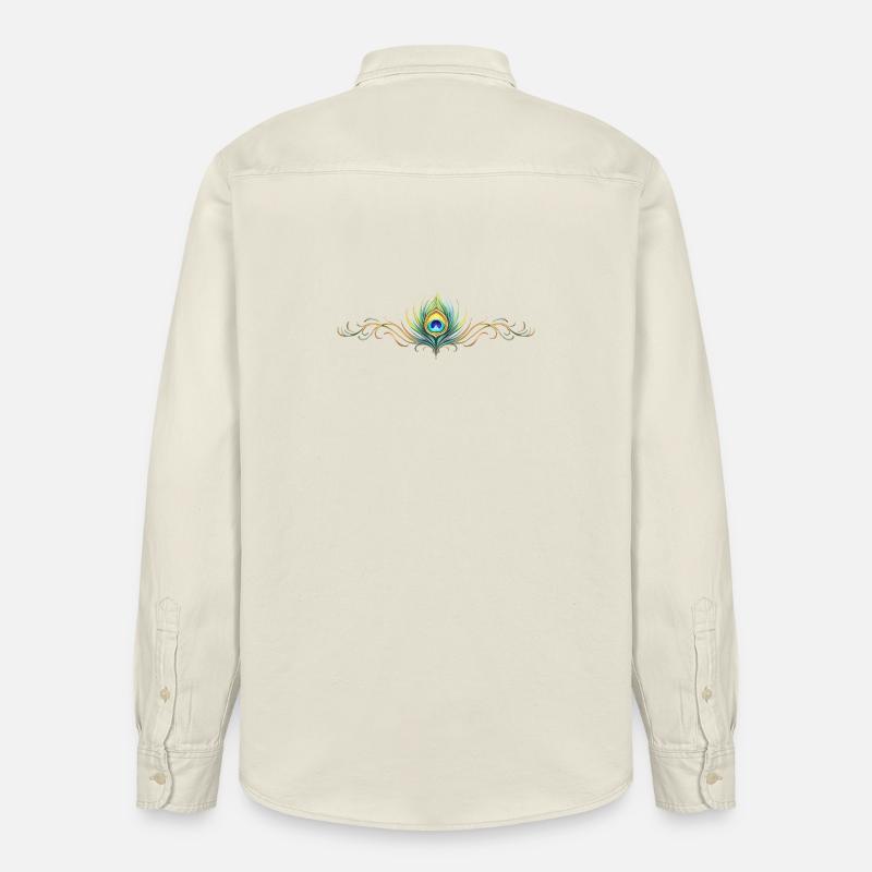 Påfuglefjeornament Boho Symmetrisk - Stanley/Stella unisex arbejdsskjorte - blød ecru