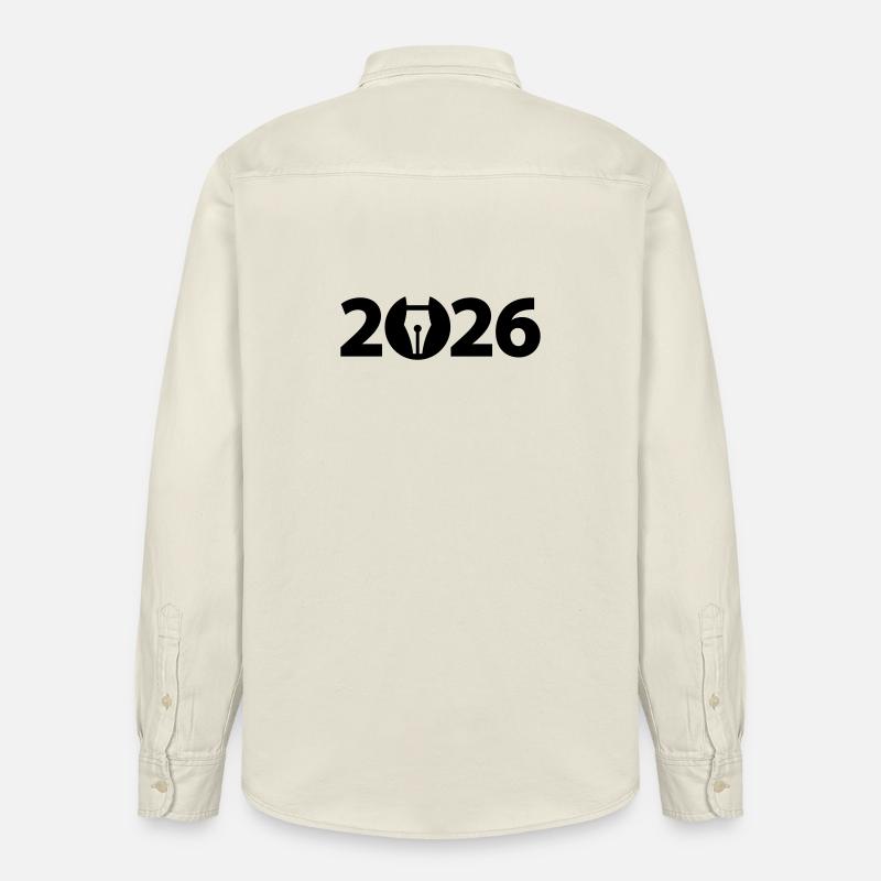 Écrivain 2026, Poète 2026, Stylo-plume 2026 - Chemise unisexe coupe décontractée bio Stanley/Stella - écru doux