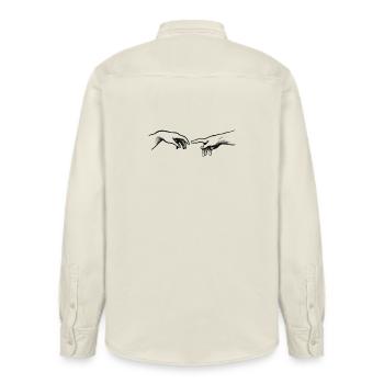 Michelangelo's Motif of Connection to God - Relaxed Fit Unisex Organic Shirt by Stanley/Stella - soft Ecru - Back - AI Model Male 178 light (178cm)