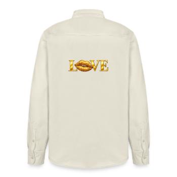 Love Golden Lips - Relaxed Fit Unisex Organic Shirt by Stanley/Stella - soft Ecru - Back - AI Model Male 178 light (178cm)