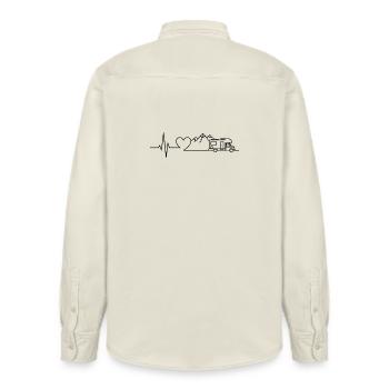 Camping Heartbeat Caravan – Line Art Design - Relaxed Fit Unisex Organic Shirt by Stanley/Stella - soft Ecru - Back - AI Model Male 178 light (178cm)