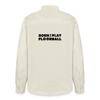 Born to play Floorball - Relaxed Fit Unisex Organic Shirt by Stanley/Stella - soft Ecru - Back - AI Model Male 178 light (178cm)
