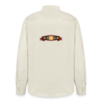 Radiant Box Belt – Champion Belt Design - Relaxed Fit Unisex Organic Shirt by Stanley/Stella - soft Ecru - Back - AI Model Male 178 light (178cm)