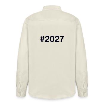 2027 Hashtag - Relaxed Fit Unisex Organic Shirt by Stanley/Stella - soft Ecru - Back - AI Model Male 178 light (178cm)