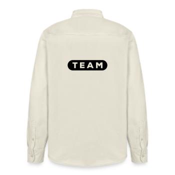 team_01 - Relaxed Fit Unisex Organic Shirt by Stanley/Stella - soft Ecru - Back - AI Model Male 178 light (178cm)