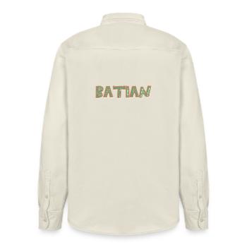 Batian as a trekking - Relaxed Fit Unisex Organic Shirt by Stanley/Stella - soft Ecru - Back - AI Model Male 178 light (178cm)