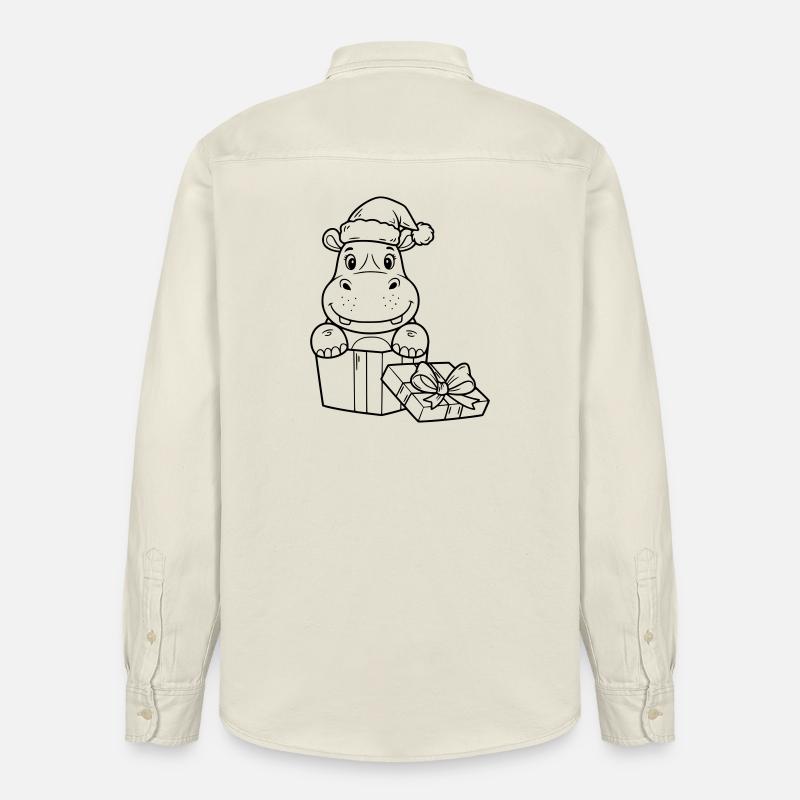 Weihnachts-Nilpferd mit Geschenken - Relaxed Fit Unisex Organic Hemd von Stanley/Stella - Natur