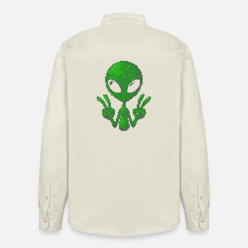 Pixel Alien Friedenszeichen - Relaxed Fit Unisex Organic Hemd von Stanley/Stella - Natur